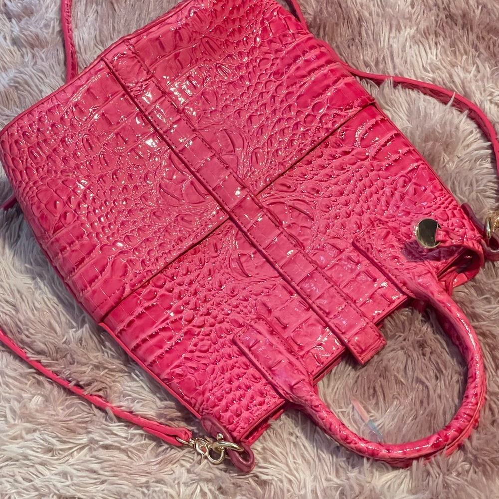 Hot Pink Croc Embossed Satchel Bag | Luxury Statement‎ Handbag | Crossbody Purse - Picture 7 of 10